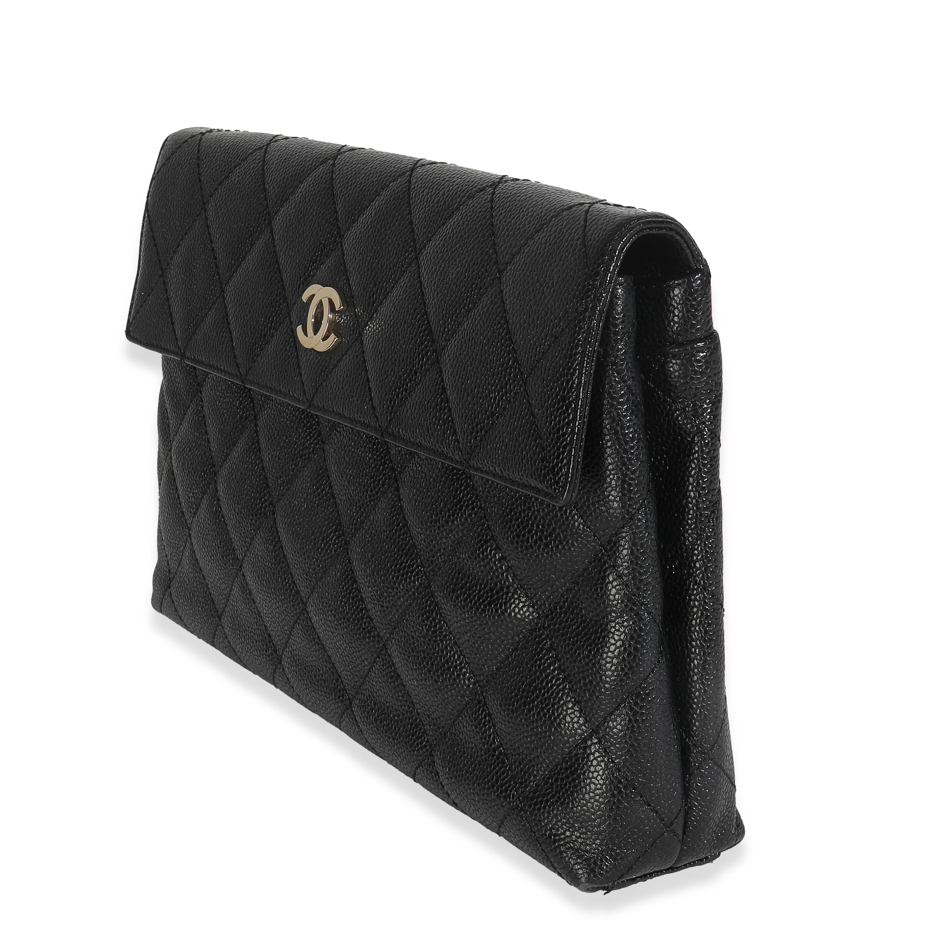 Chanel Vintage Schwarz Gesteppt Kaviar Große Clutch Handtasche für Damen oder Herren im Angebot