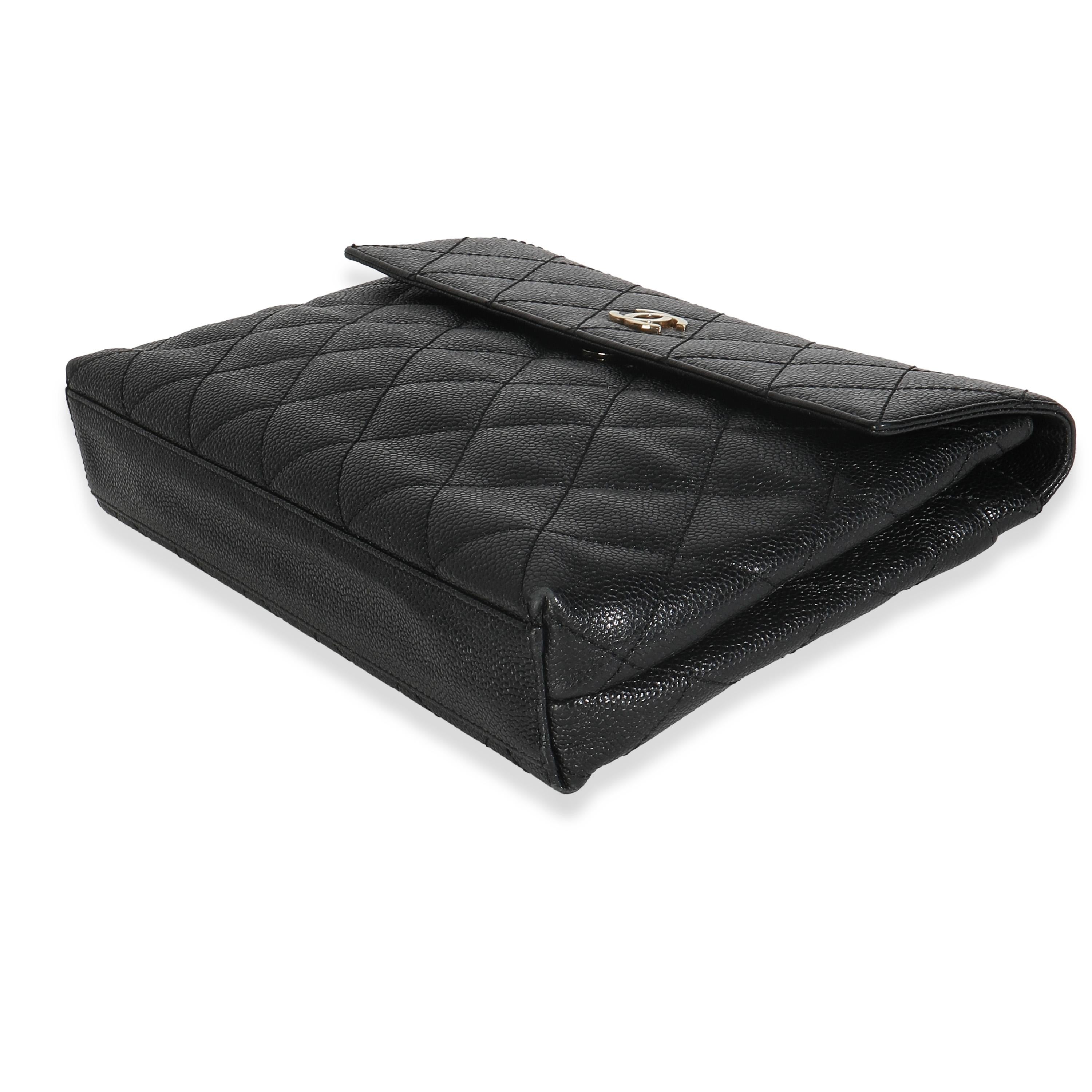 Chanel Vintage Schwarz Gesteppt Kaviar Große Clutch Handtasche im Angebot 1