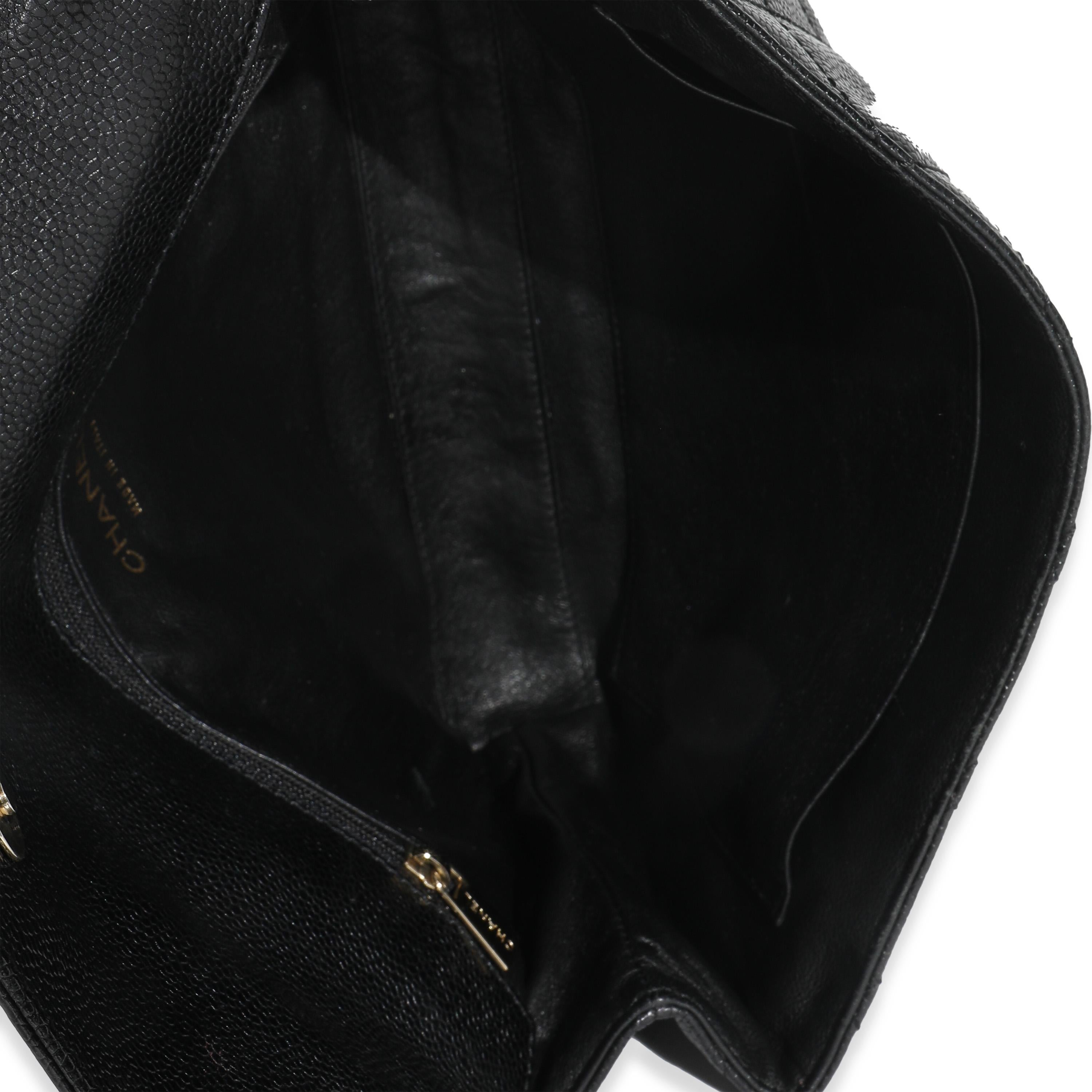 Chanel Vintage Schwarz Gesteppt Kaviar Große Clutch Handtasche im Angebot 2