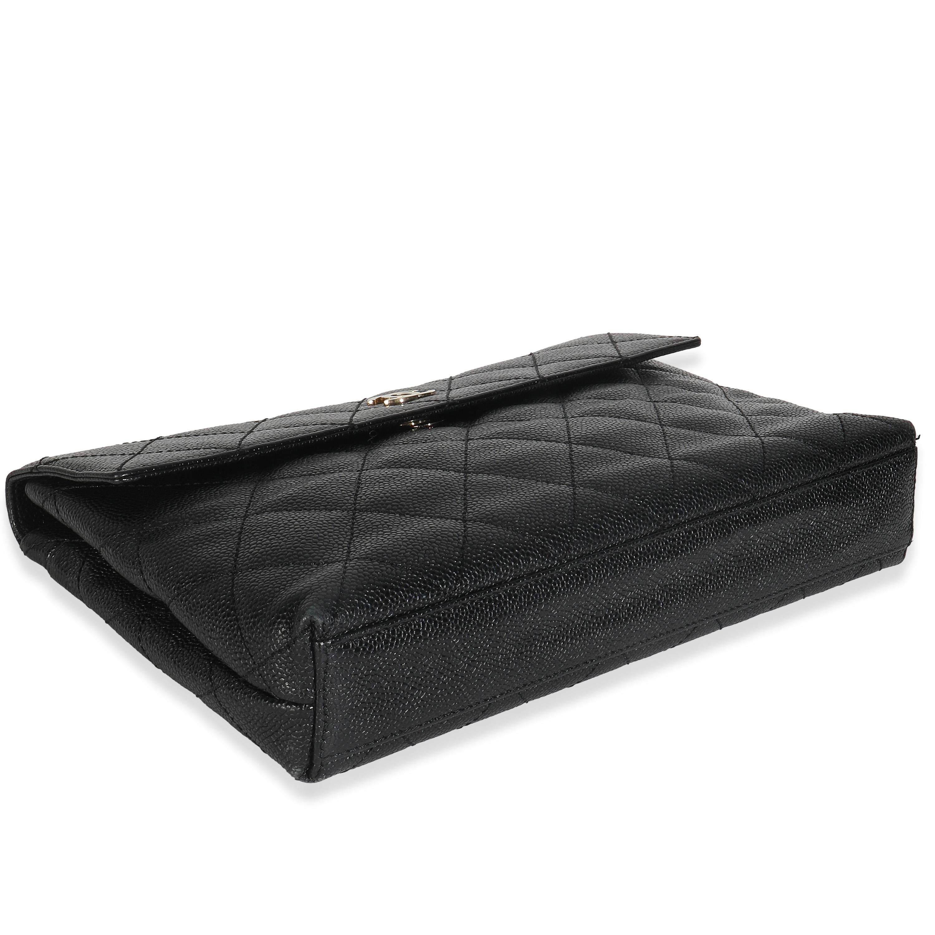 Chanel Vintage Schwarz Gesteppt Kaviar Große Clutch Handtasche im Angebot 3