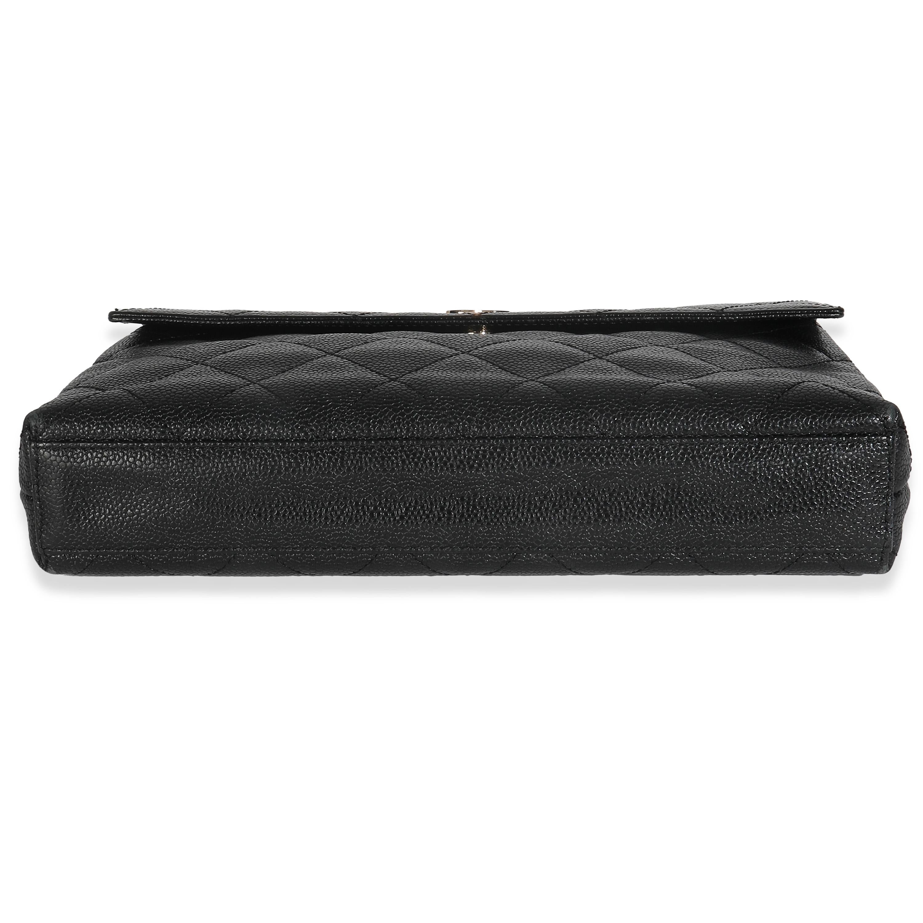 Chanel Vintage Schwarz Gesteppt Kaviar Große Clutch Handtasche im Angebot 4