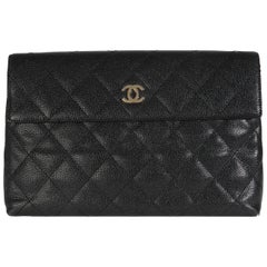Chanel Vintage Schwarz Gesteppt Kaviar Große Clutch Handtasche