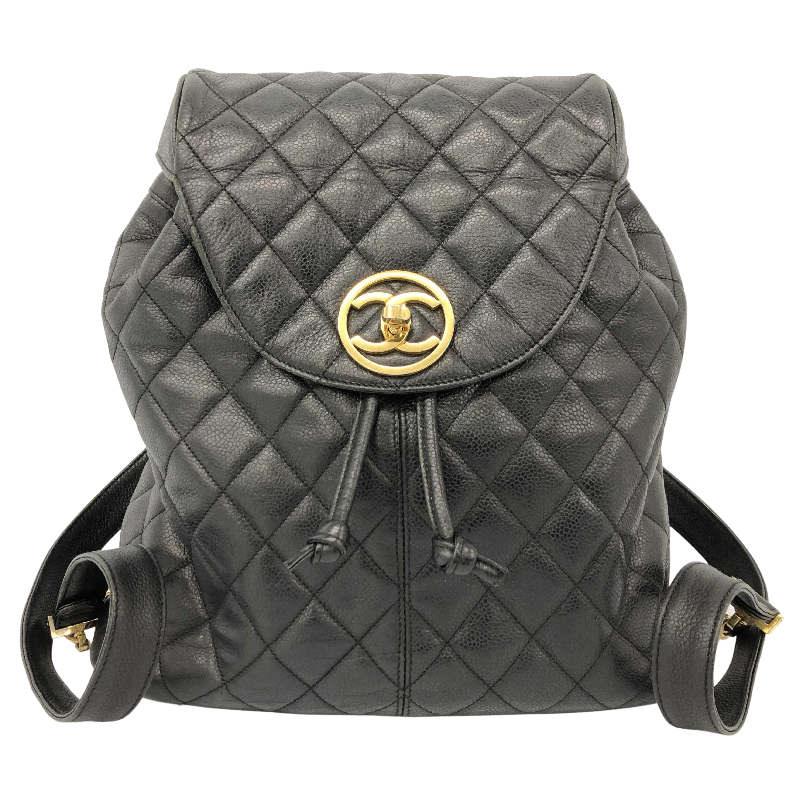 Chanel Jumbo Flap Quilted Wool Leather Backpack Large VIntage CC Gold Logo