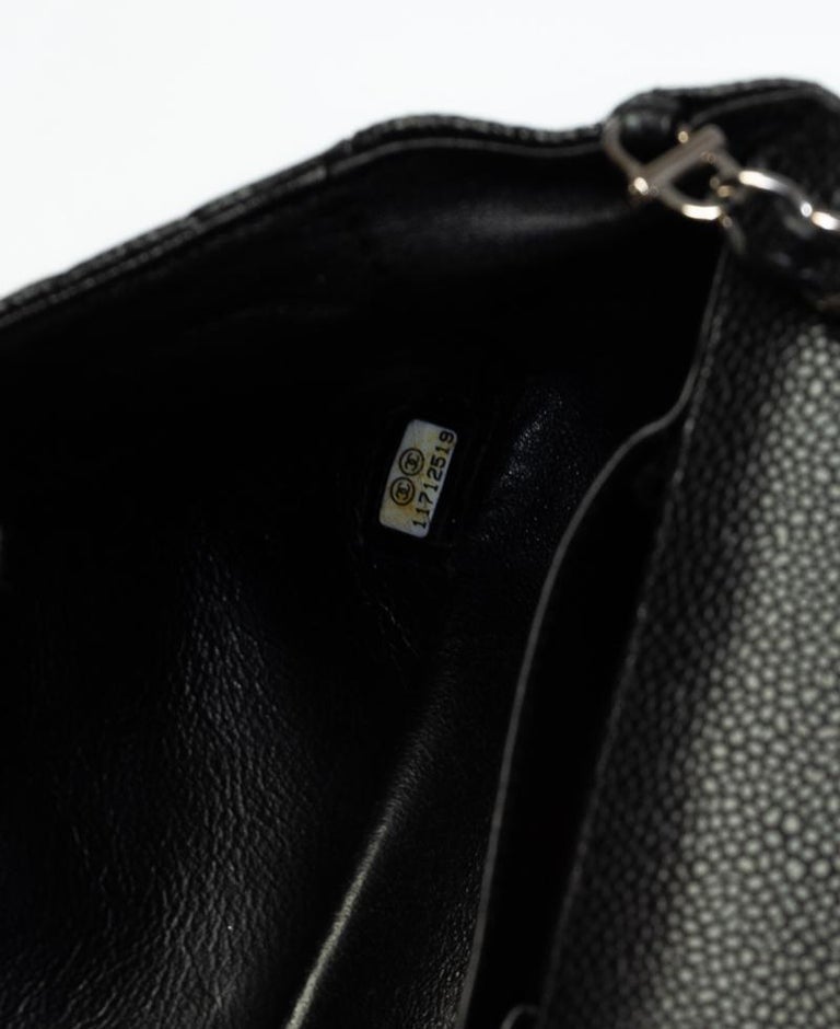 Chanel Vintage Black Quilted Caviar Leather East West Baguette Bag