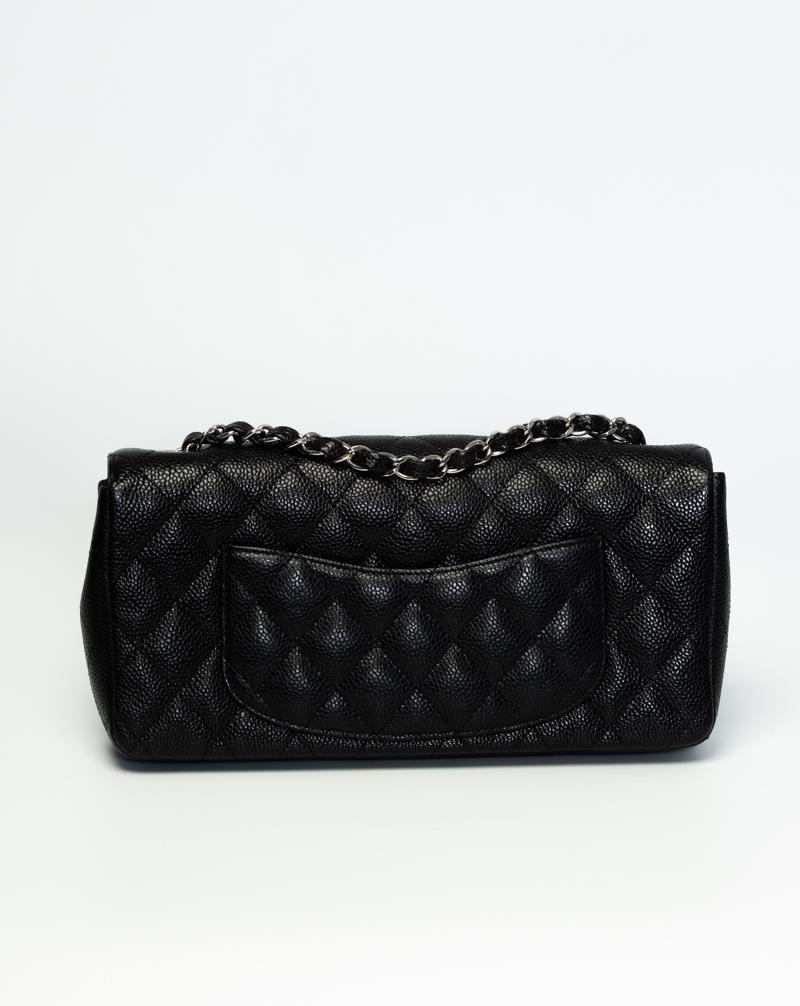 Women's Chanel Vintage Black Quilted Caviar Leather East West Baguette Bag
