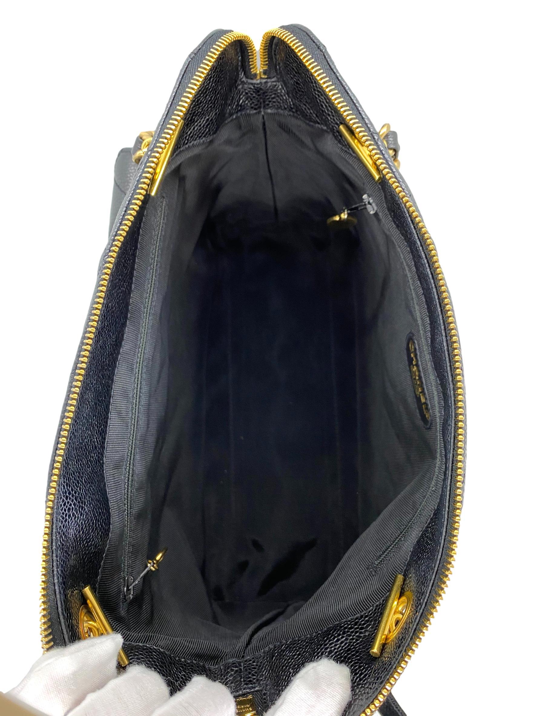 Women's or Men's Chanel Vintage Black Quilted Caviar Leather Shoulder Bag with Gold Hardware