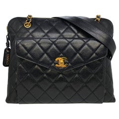 Chanel Retro Black Quilted Caviar Leather Shoulder Bag with Gold Hardware