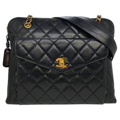 Chanel Vintage Black Quilted Caviar Leather Shoulder Bag with Gold Hardware