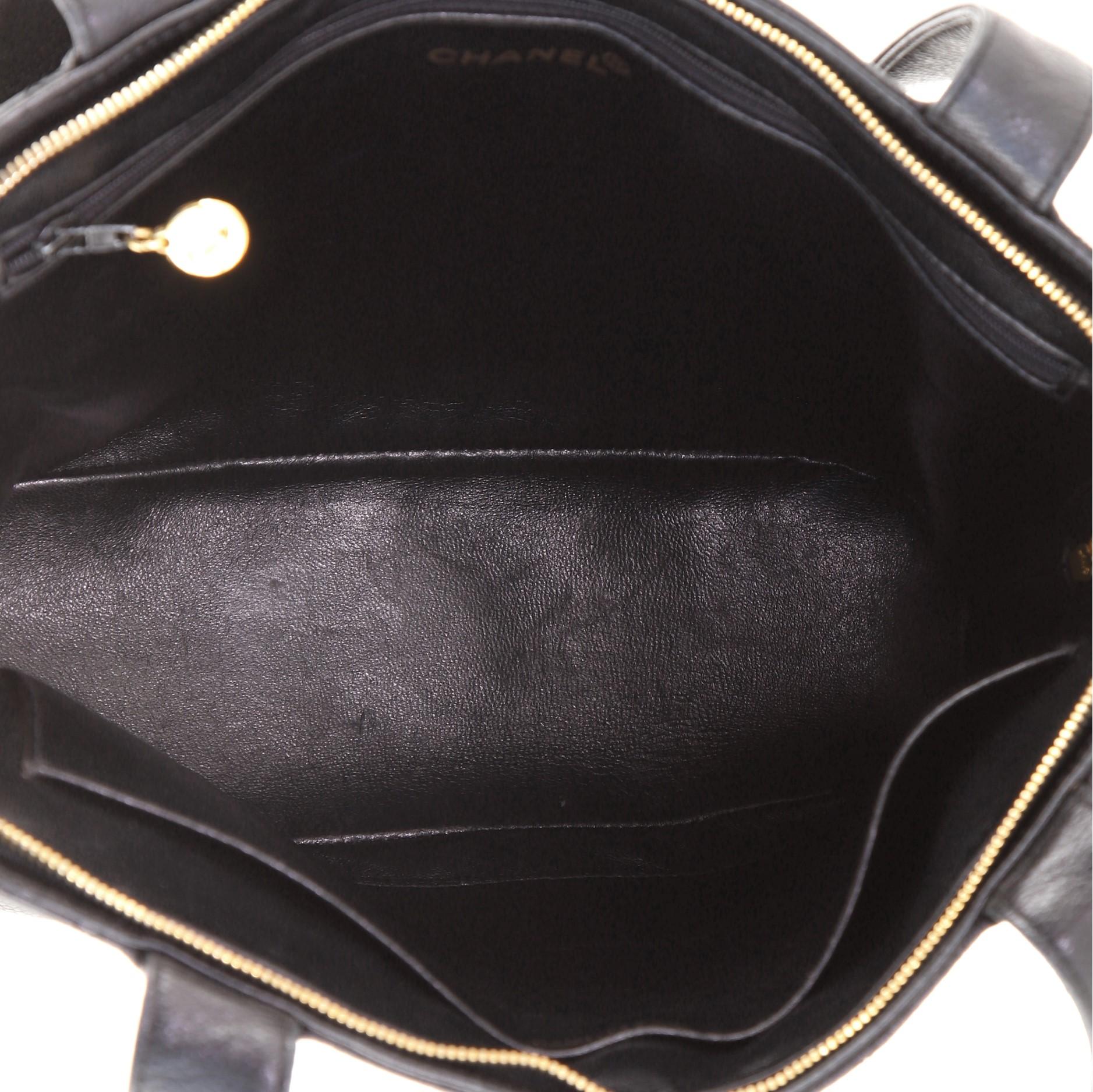 Chanel Vintage Black Quilted Caviar Leather Zip Chain Medium Shoulder Bag 1