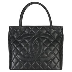 Chanel Vintage Black Quilted Caviar Medallion Tote