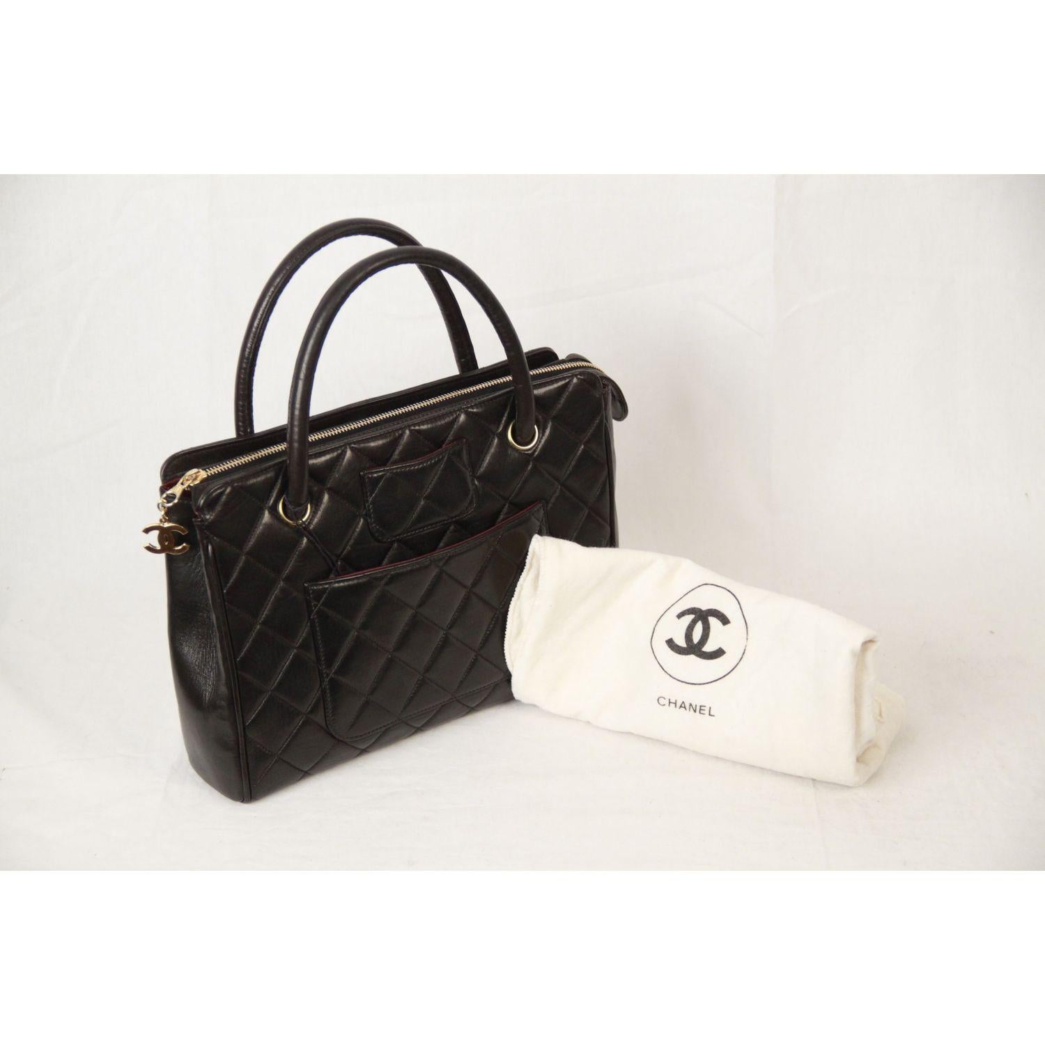 Chanel Vintage Black Quilted Handbag Satchel with Exterior Pockets 6