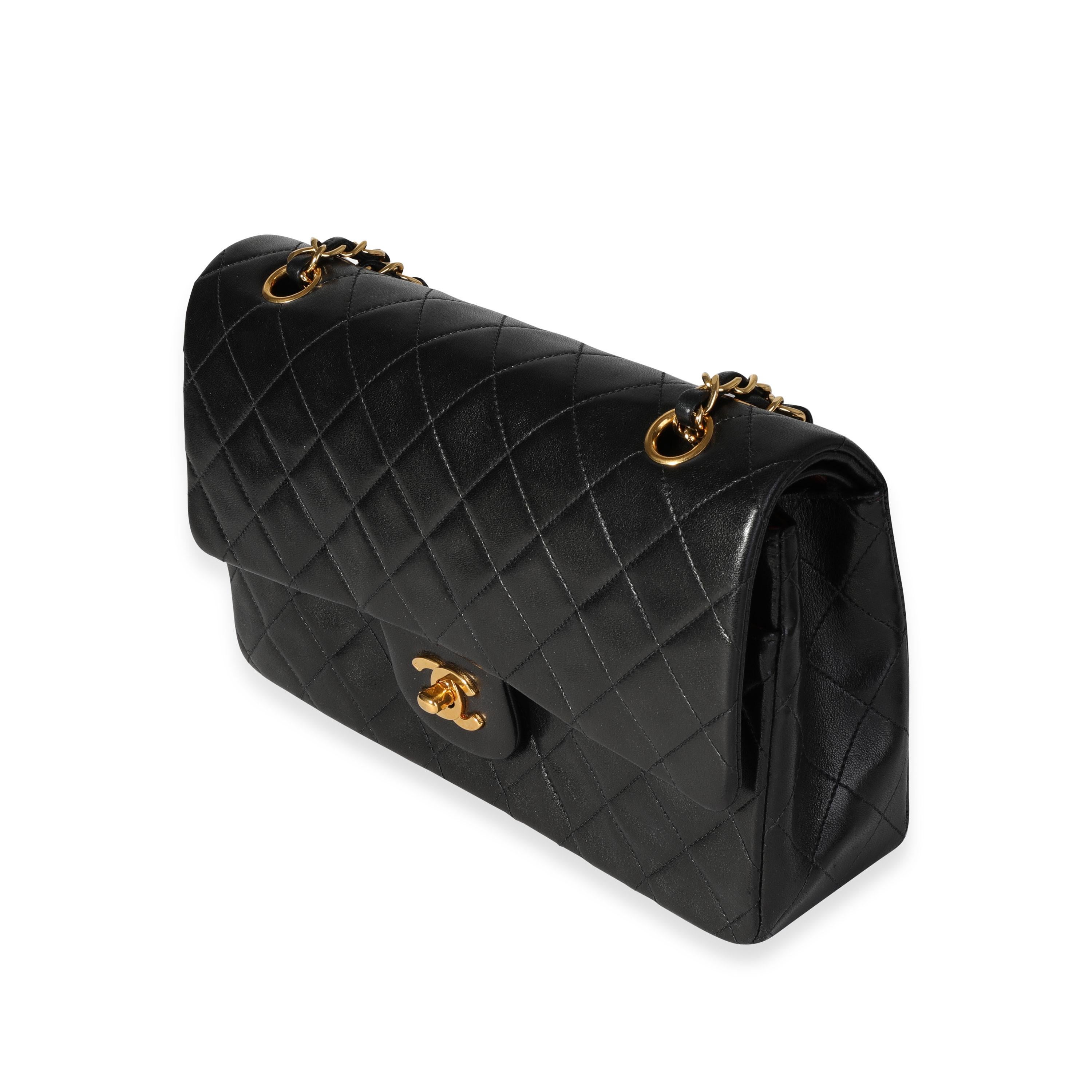 Chanel Vintage Black Quilted Lambskin Classic Medium Double Flap In Excellent Condition In New York, NY