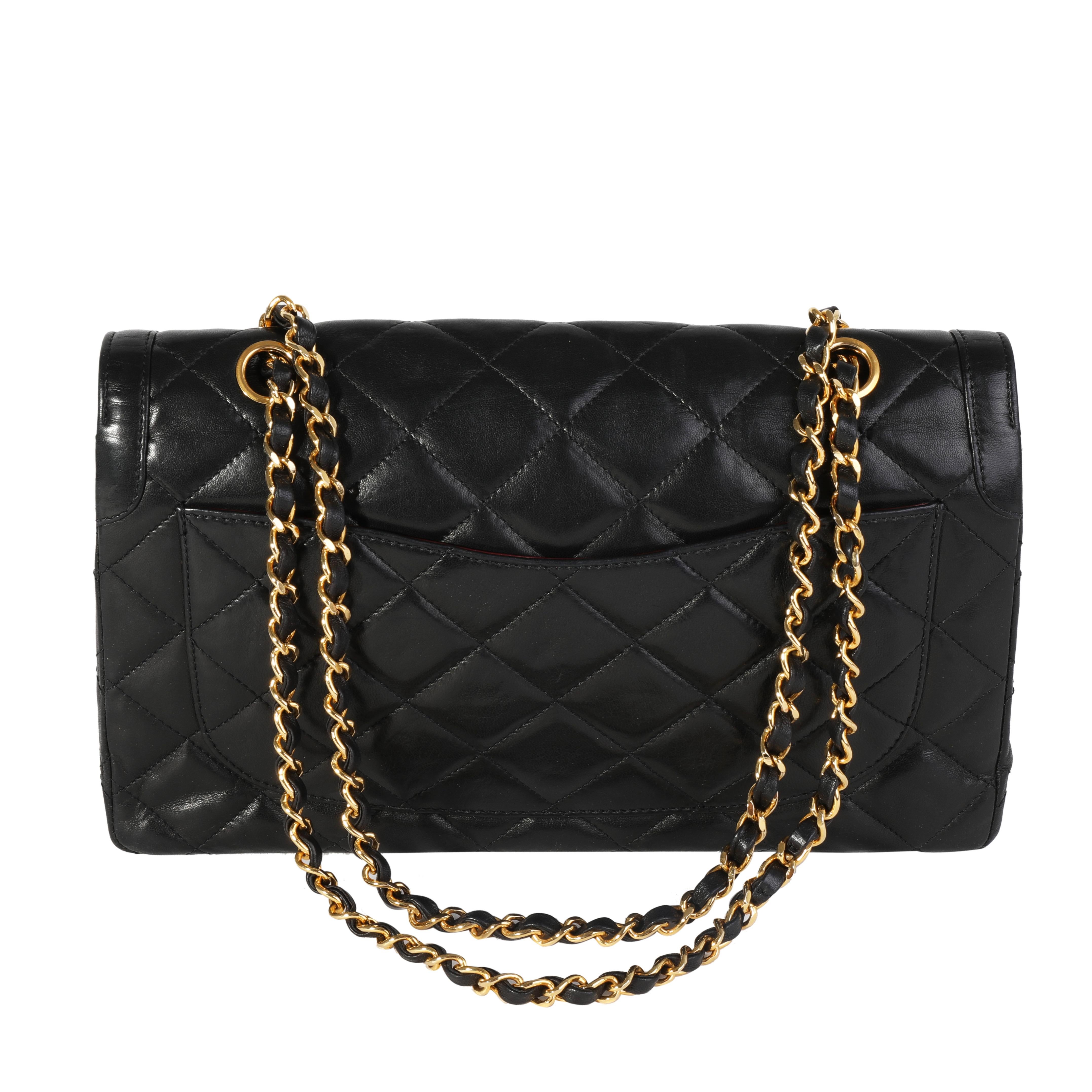 Chanel Vintage Black Quilted Lambskin Double Flap Bag In Good Condition For Sale In New York, NY