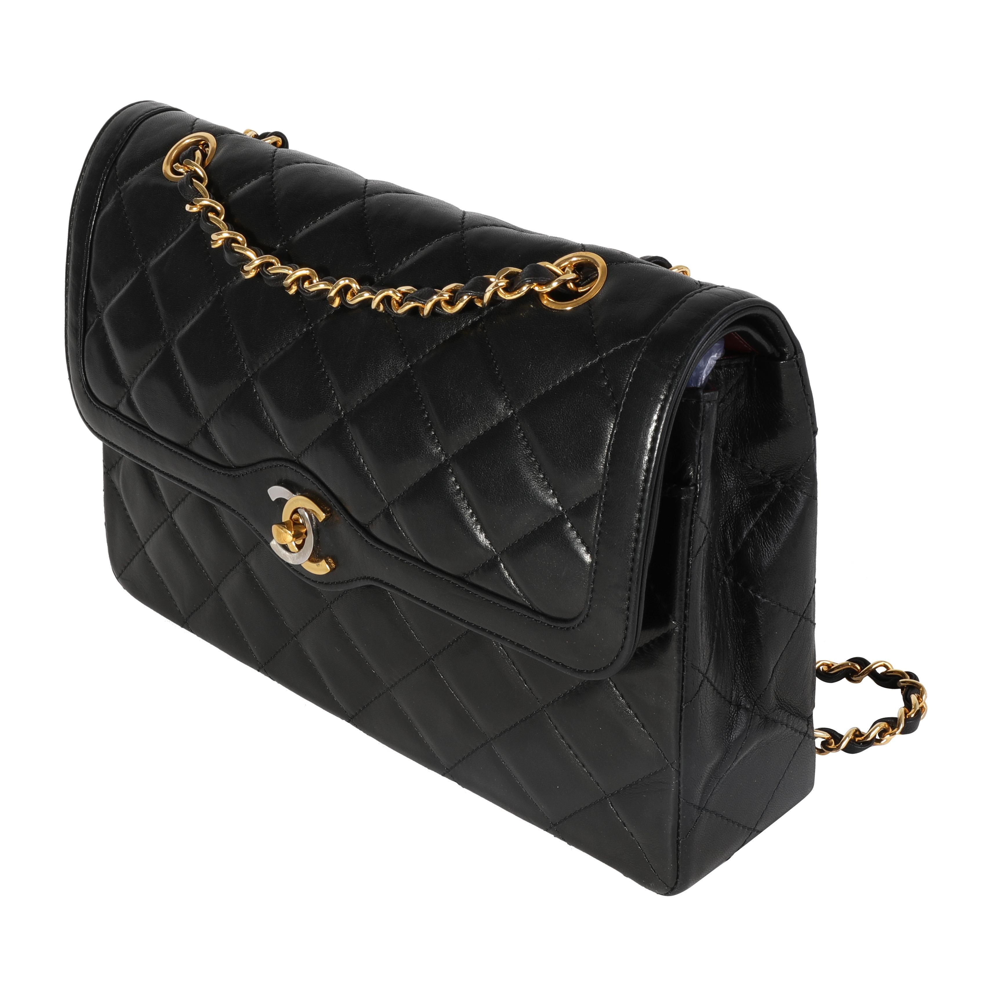 Women's Chanel Vintage Black Quilted Lambskin Double Flap Bag For Sale