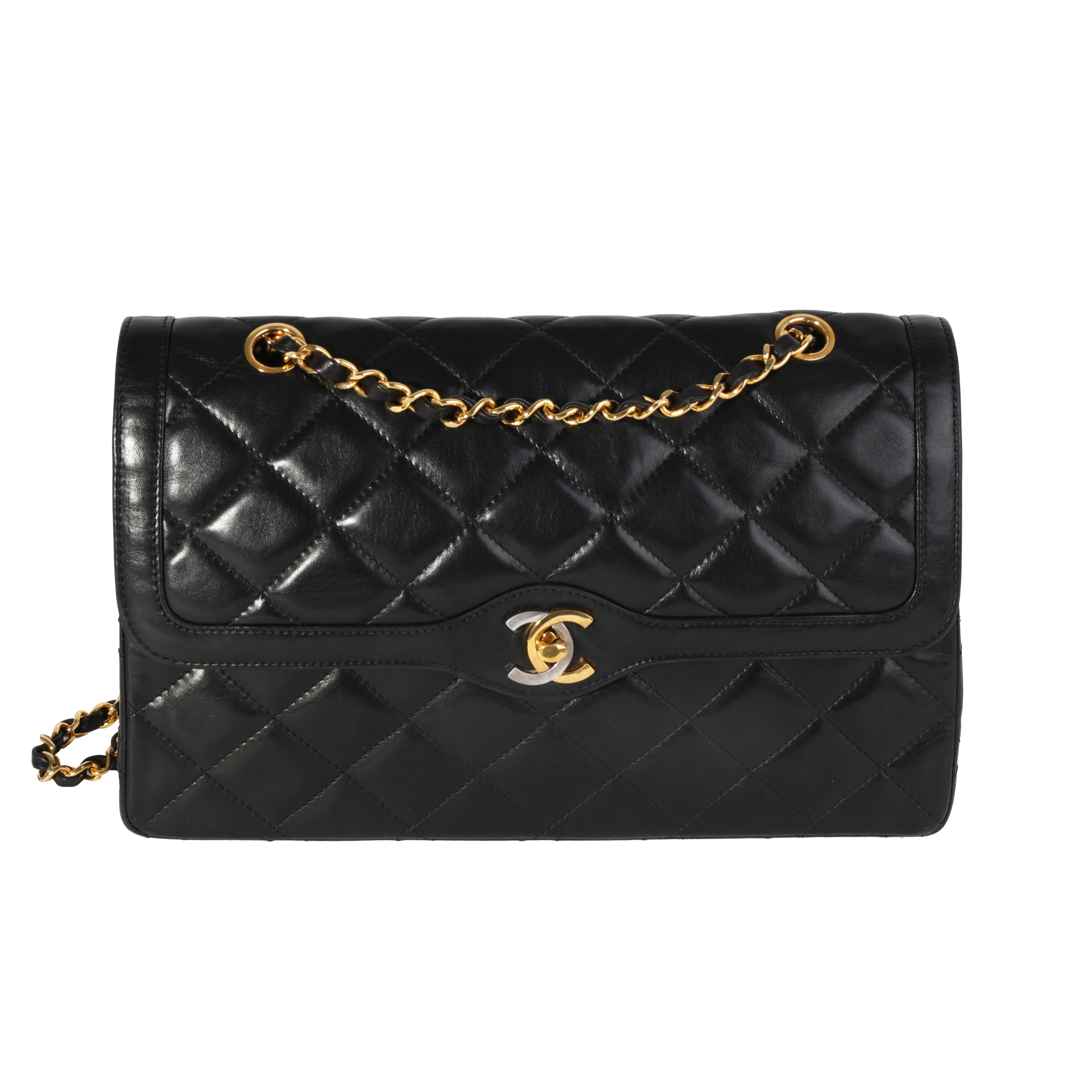 Chanel Vintage Black Quilted Lambskin Double Flap Bag For Sale