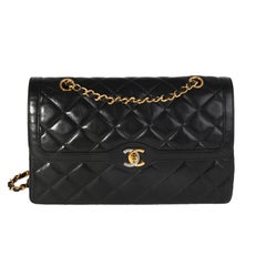 Chanel Vintage Black Quilted Lambskin Double Flap Bag