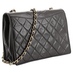 Chanel Vintage Black Quilted Lambskin Leather CC Full Medium Flap Bag