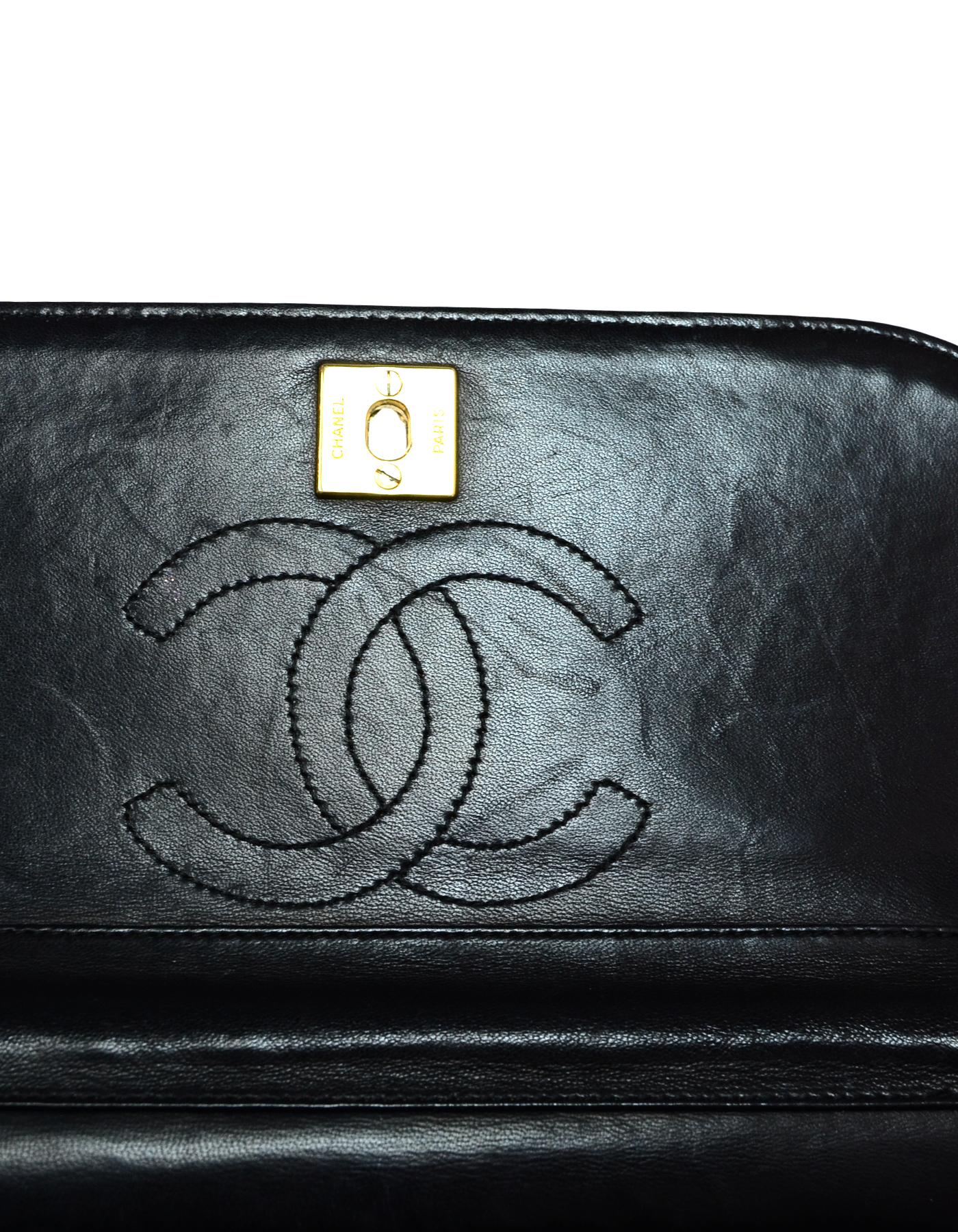 Chanel Vintage Black Quilted Lambskin Leather Flap Bag 1