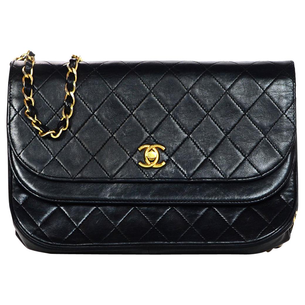 Chanel Vintage Black Quilted Lambskin Leather Flap Bag