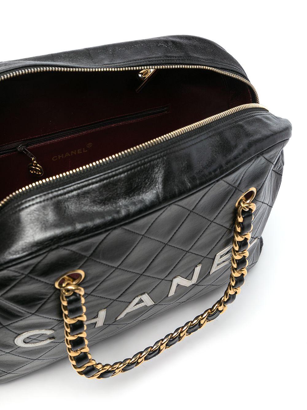 Chanel Vintage Black Quilted Lambskin Leather Medium Bowling Bag For Sale 1