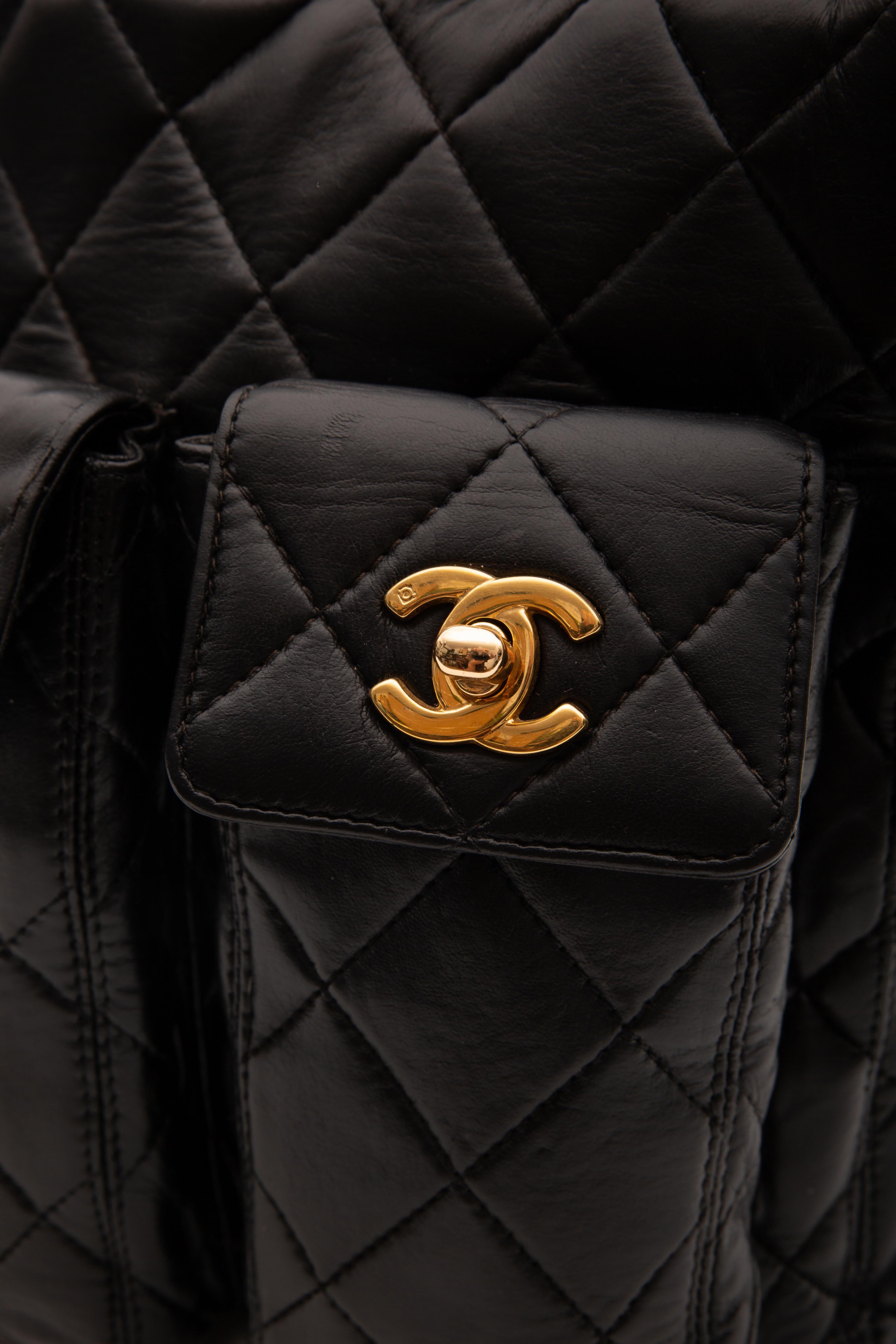 Women's or Men's Chanel Vintage Black Quilted Lambskin Leather Tote Bag (Circa 1994)
