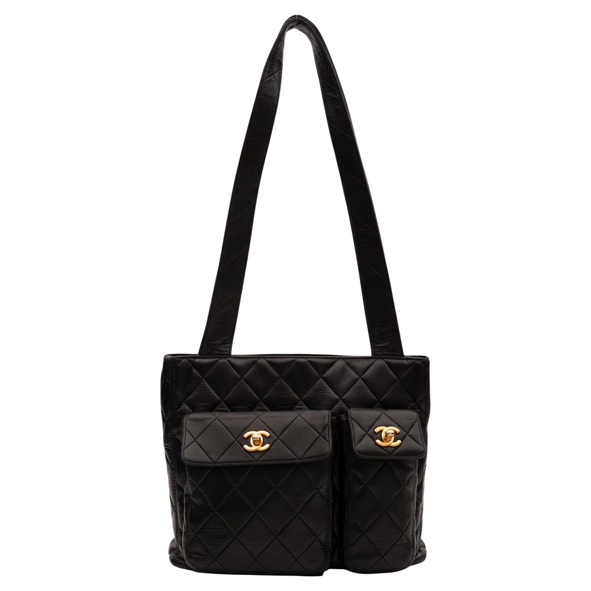 Chanel Vintage Black Quilted Lambskin Leather Tote Bag (Circa 1994)