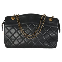 Chanel Vintage Black Quilted Lambskin Matelasse Chain Shoulder Bag