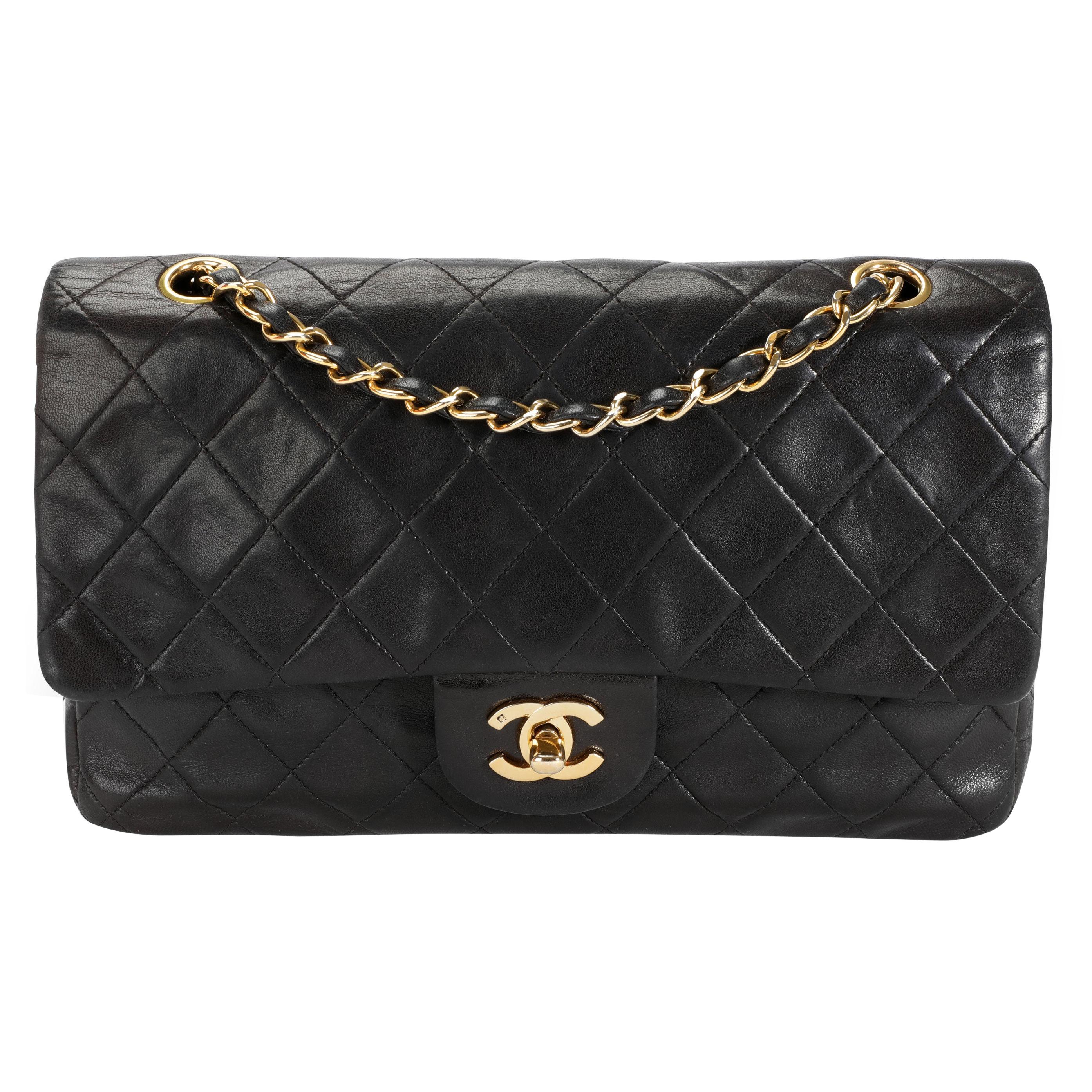 Chanel Vintage Black Quilted Lambskin Medium Classic Double Flap Bag
