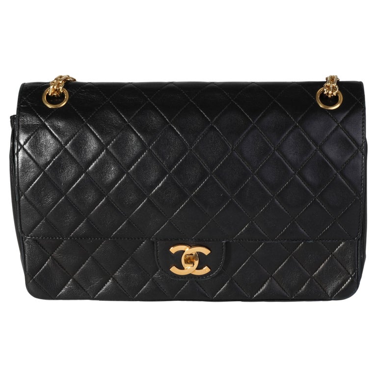 Chanel Vintage Black Quilted Lambskin Medium Double Flap For Sale at 1stDibs