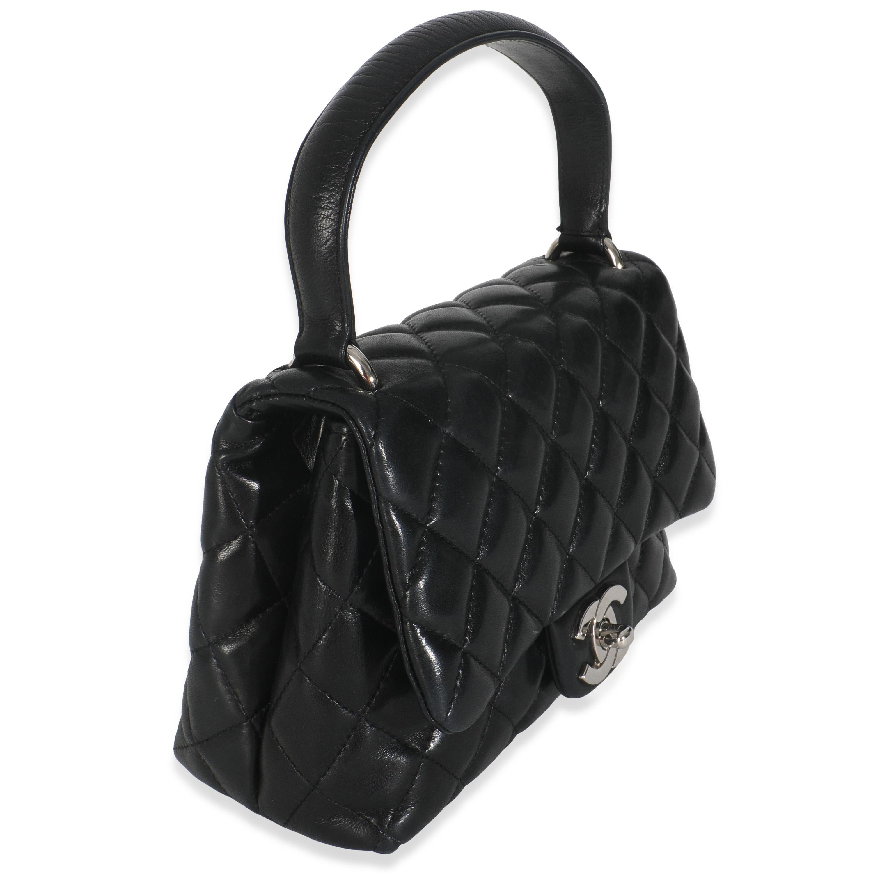 Noir Chanel Vintage - Petit sac Kelly à rabat en cuir d'agneau matelassé noir en vente