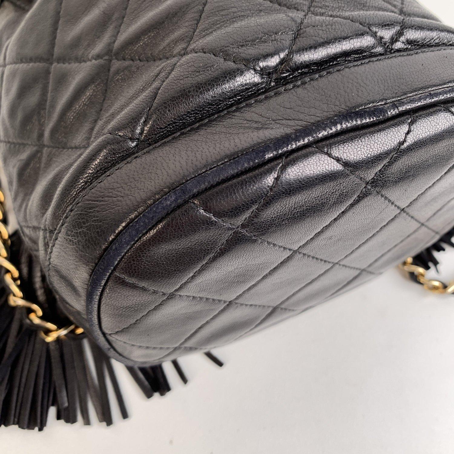 Chanel Vintage Black Quilted Leather Bucket Shoulder Bag with Tassels 3