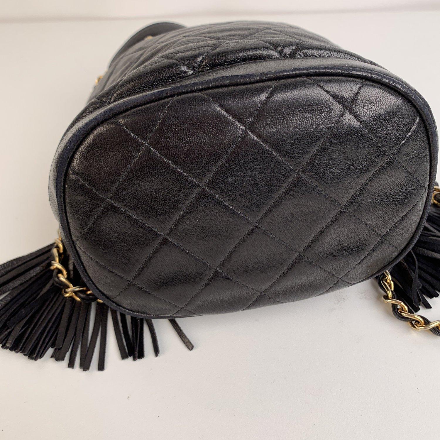 Chanel Vintage Black Quilted Leather Bucket Shoulder Bag with Tassels 4