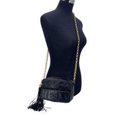 Chanel Vintage Black Quilted Leather Camera Tassel Crossbody Bag