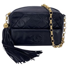 Chanel Vintage Black Quilted Leather Camera Tassel Crossbody Bag