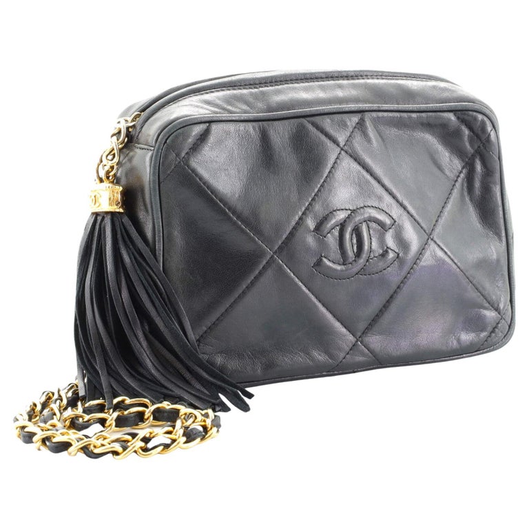 Chanel Vintage Black Quilted Leather Diamond Cc Camera Crossbody Bag For Sale At 1stdibs