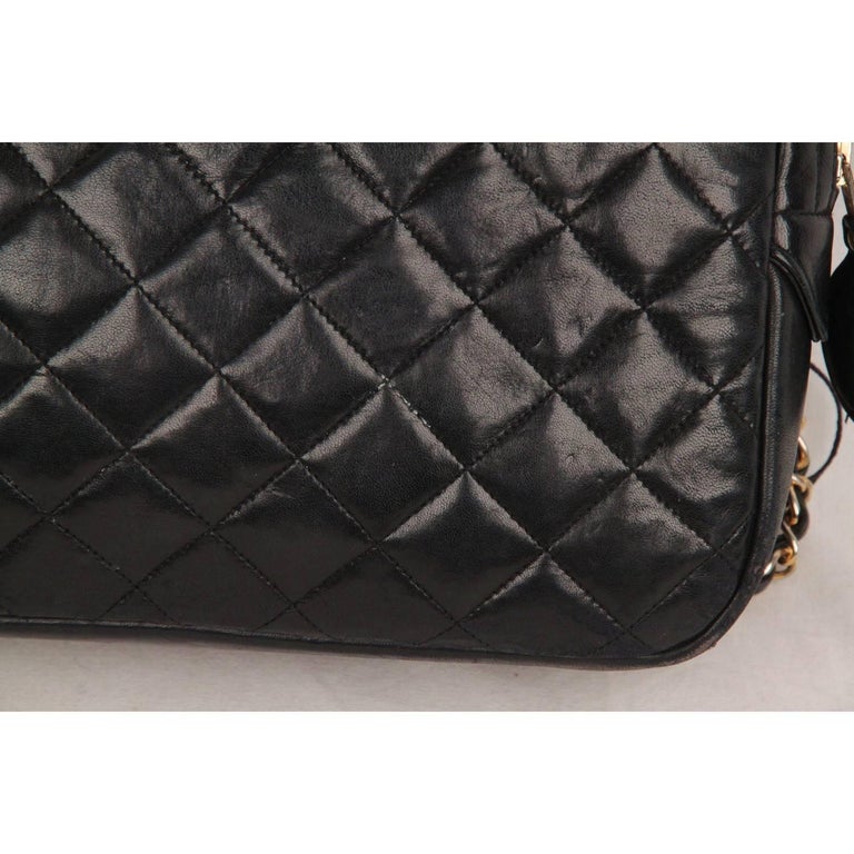 Chanel Vintage Black Quilted Leather Large Camera Bag For Sale at
