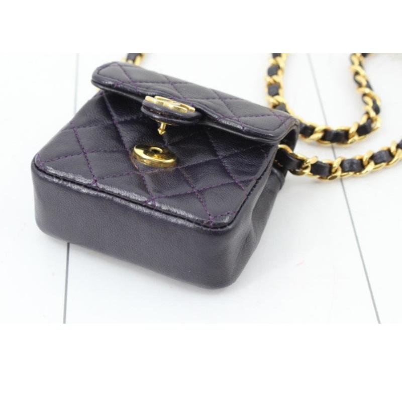 Women's Chanel Vintage Black Quilted Leather Micro Mini Matelasse Flap Shoulder Bag