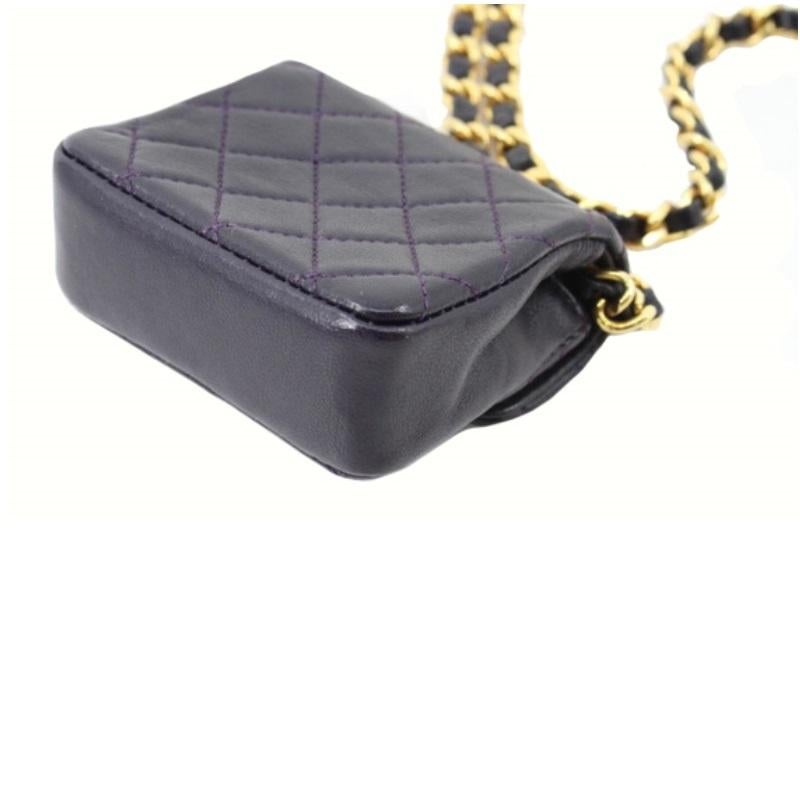 Chanel Vintage Black Quilted Leather Micro Mini Matelasse Flap Shoulder Bag 1