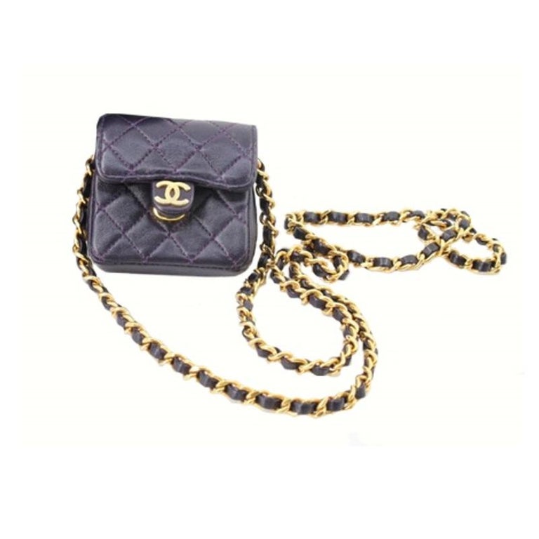 Chanel Vintage Black Quilted Leather Micro Mini Matelasse Flap