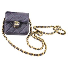 Chanel Vintage Black Quilted Leather Micro Mini Matelasse Flap Shoulder Bag