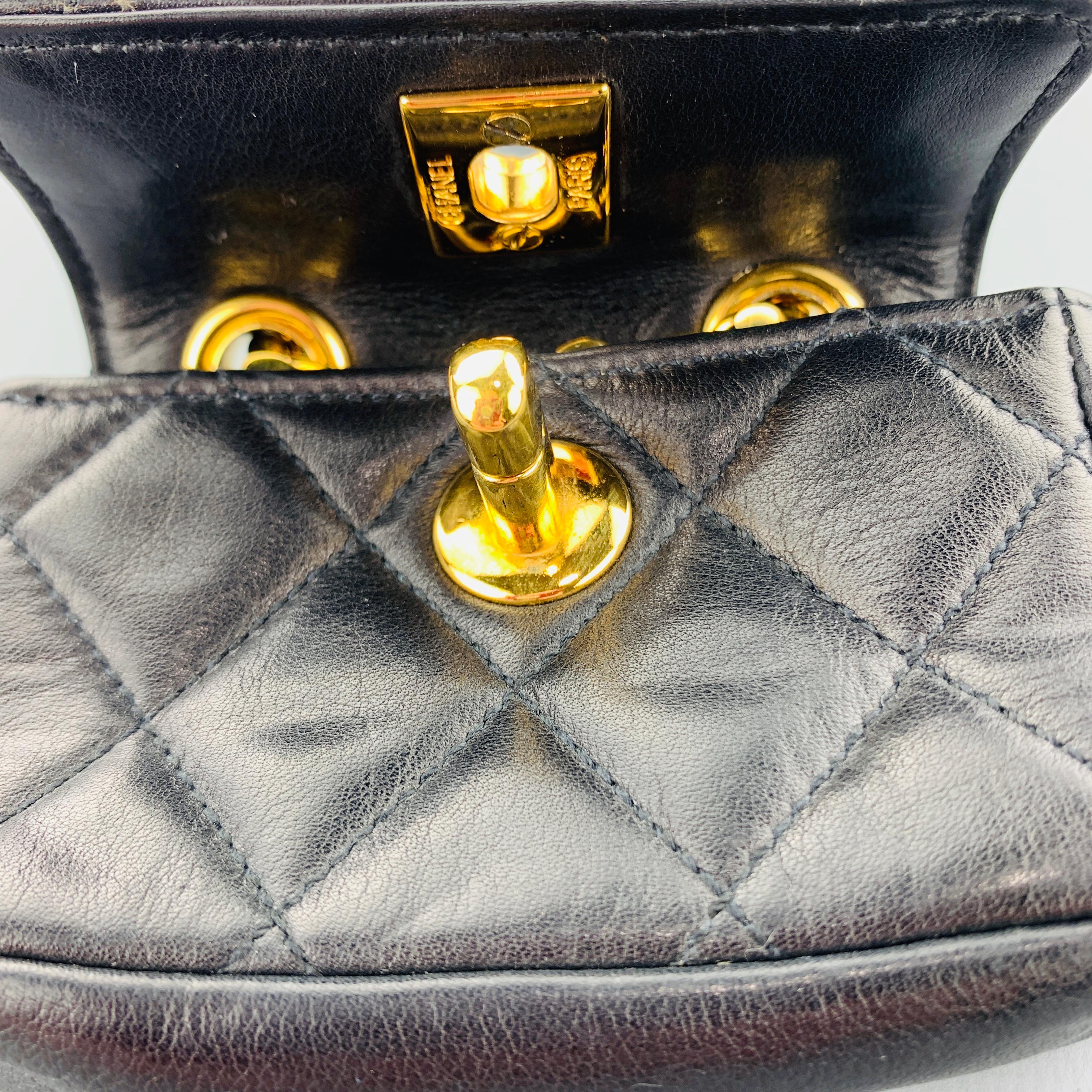 CHANEL Vintage Black Quilted Leather Mini Charm Pouch Purse Bag 4
