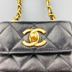 CHANEL Vintage Black Quilted Leather Mini Charm Pouch Purse Bag