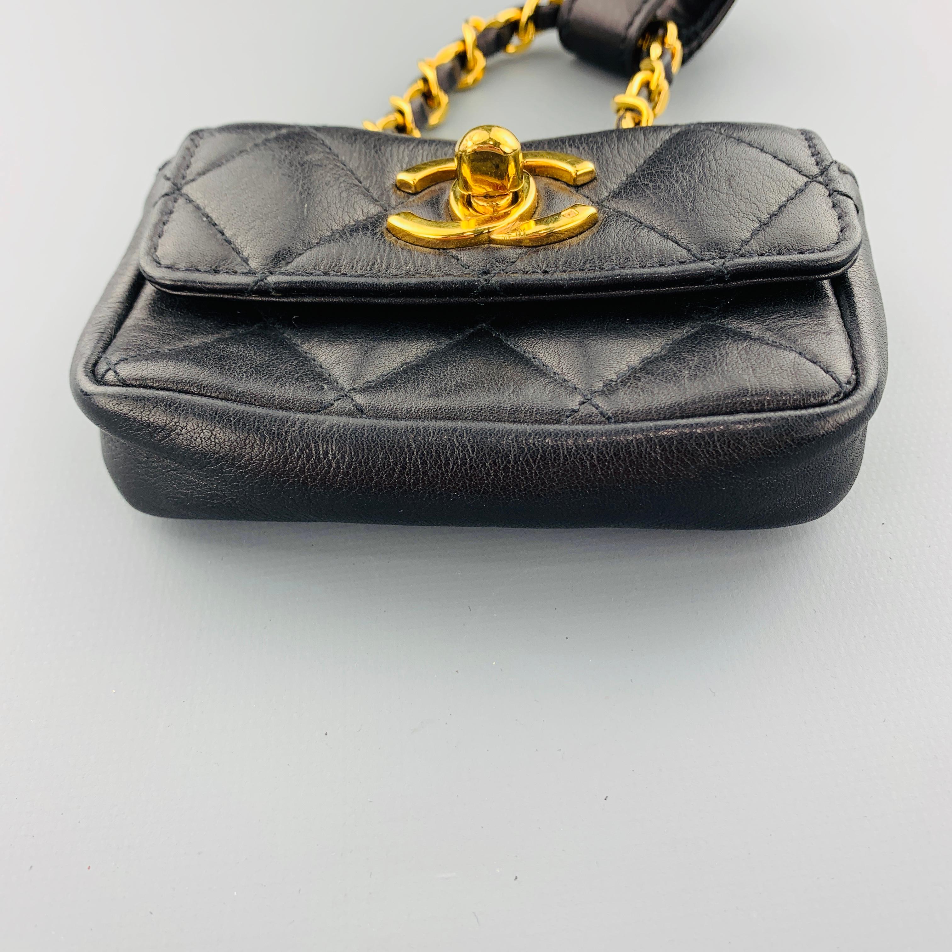 CHANEL Vintage Black Quilted Leather Mini Charm Pouch Purse Bag 1