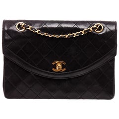 Chanel Vintage Black Quilted Leather Round Flap Bag 