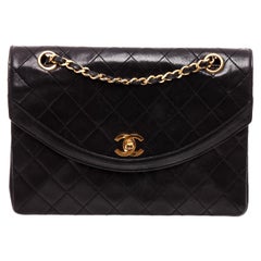 Chanel Vintage Black Quilted Leather Round Flap Bag 