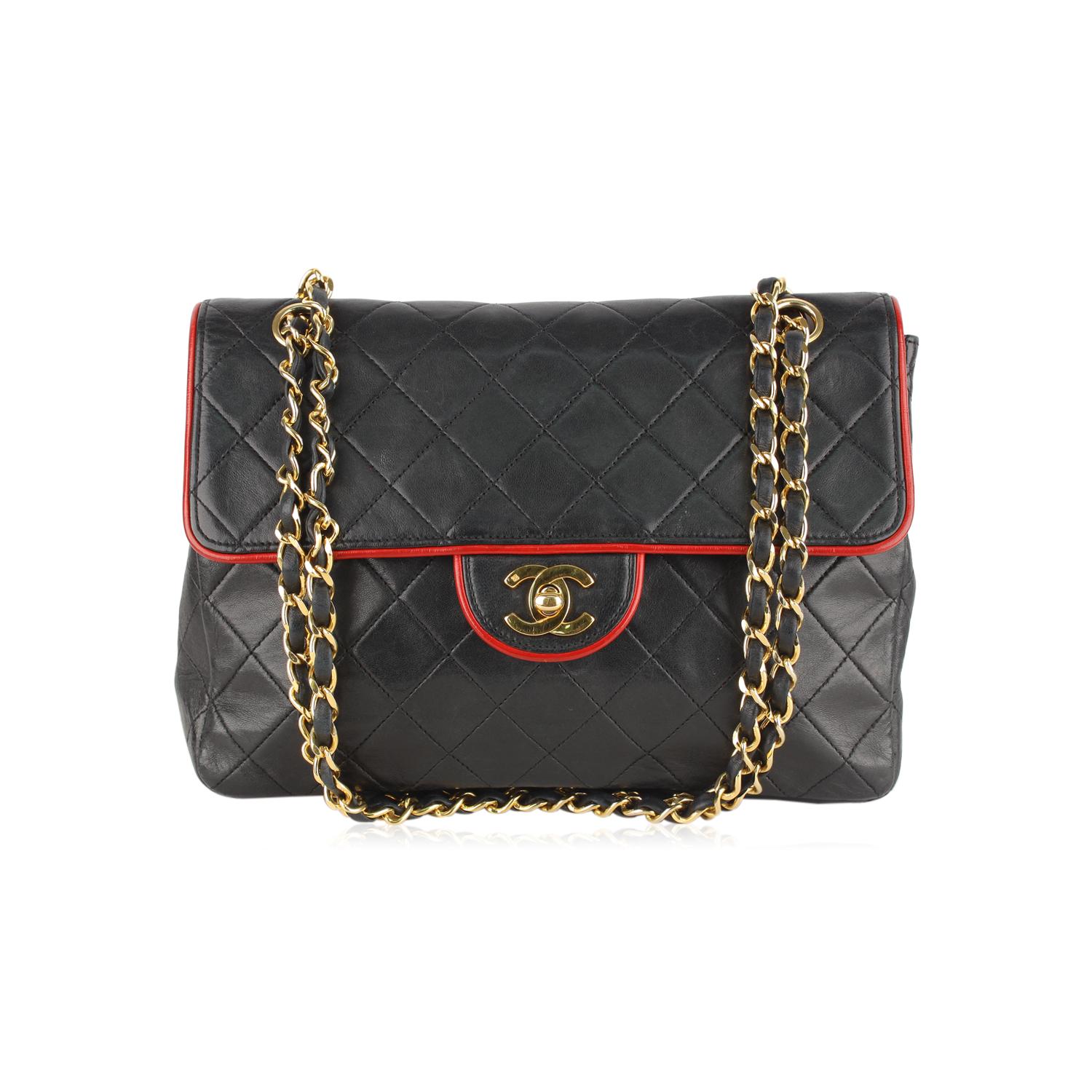 Chanel Vintage Black Quilted Leather Shoulder Bag with Contrast Trim 1