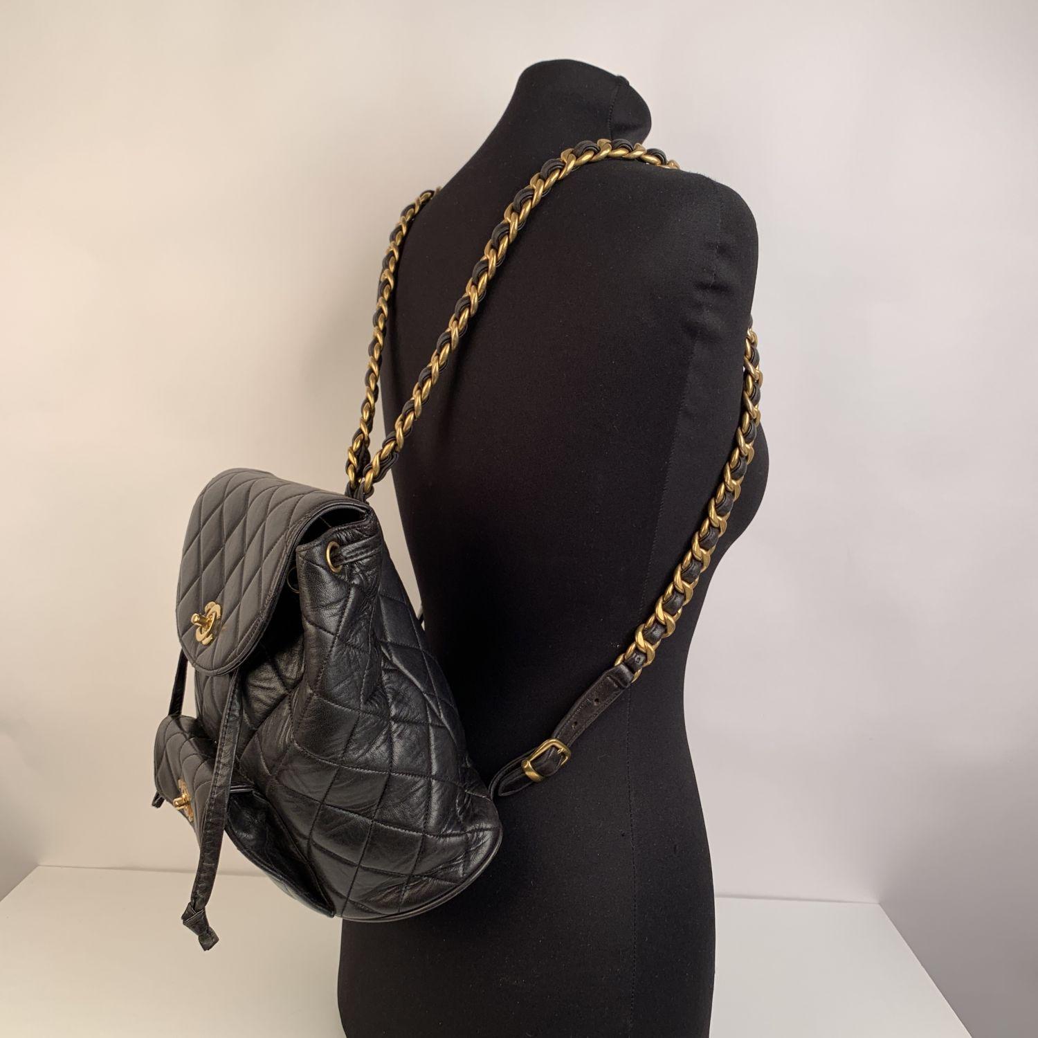 Chanel Vintage Black Quilted Leather Small Backpack Shoulder Bag 3