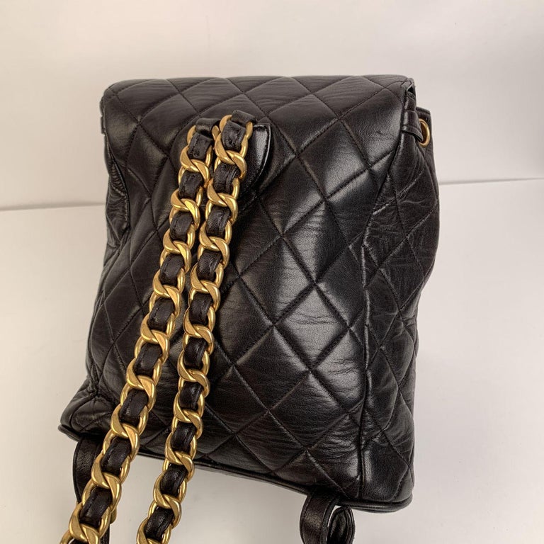Chanel Vintage Black Quilted Leather Small Backpack Shoulder Bag For