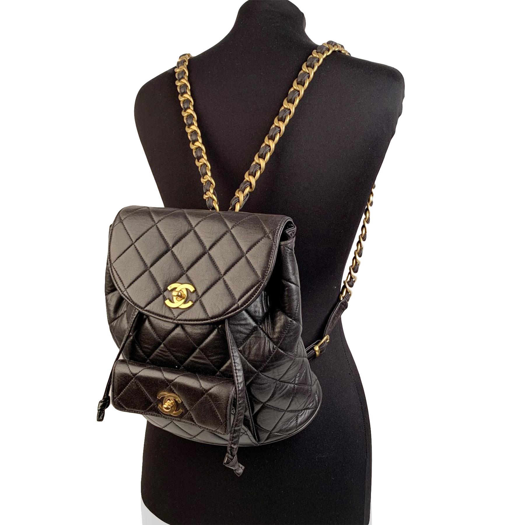 Chanel Vintage Black Quilted Leather Small Backpack Shoulder Bag 1