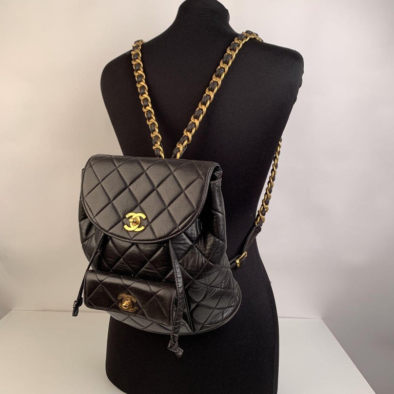 Chanel Vintage Black Quilted Leather Small Backpack Shoulder Bag For